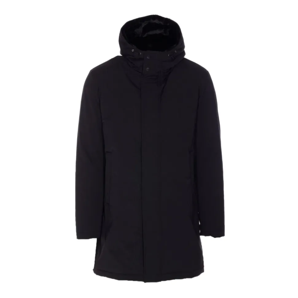 Schwarzer Parka Mantel mit Kunstpelzfutter