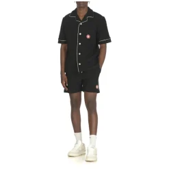Schwarzes Baumwollhemd mit Monogrammmuster