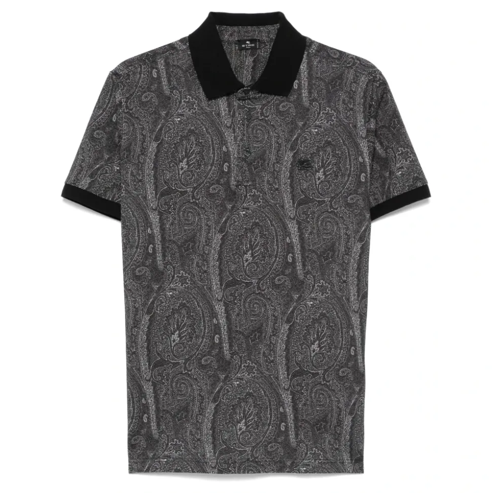 Schwarzes Baumwoll-Poloshirt mit Pegasus-Motiv