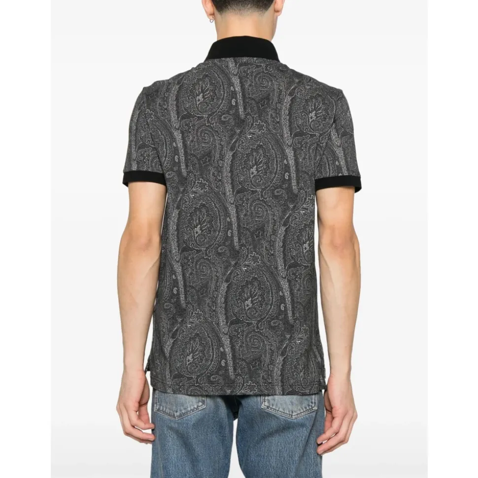 Schwarzes Baumwoll-Poloshirt mit Pegasus-Motiv