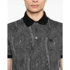 Schwarzes Baumwoll-Poloshirt mit Pegasus-Motiv