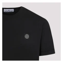Schwarzes Baumwoll-T-Shirt mit Logolabel