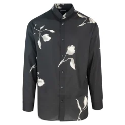Schwarzes Button-Up Hemd Koreanischer Kragen