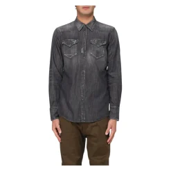 Schwarzes Distressed Denim Langarmhemd