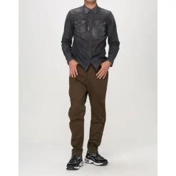 Schwarzes Distressed Denim Langarmhemd
