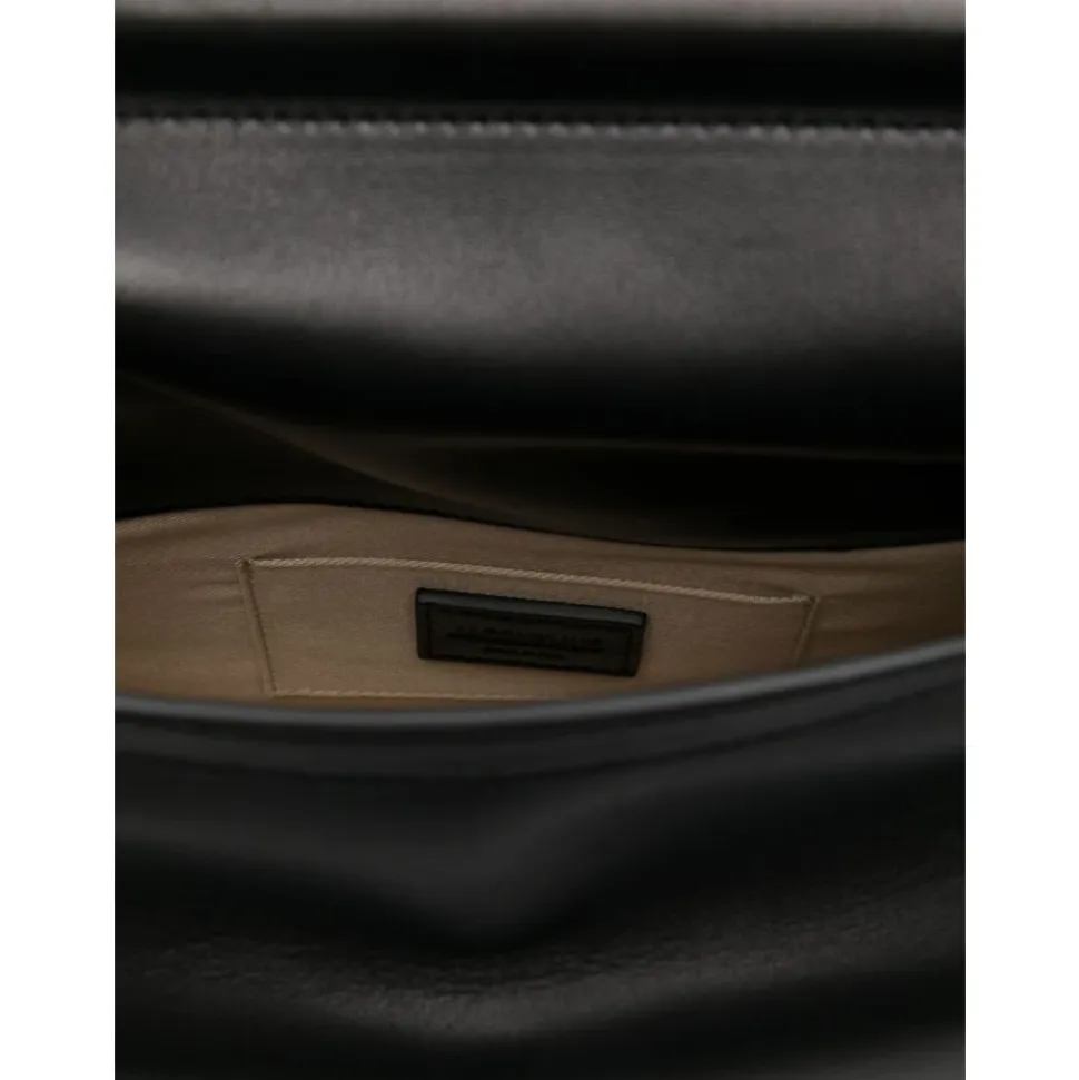 Schwarzes Foldover Top mit Logo-Plakette