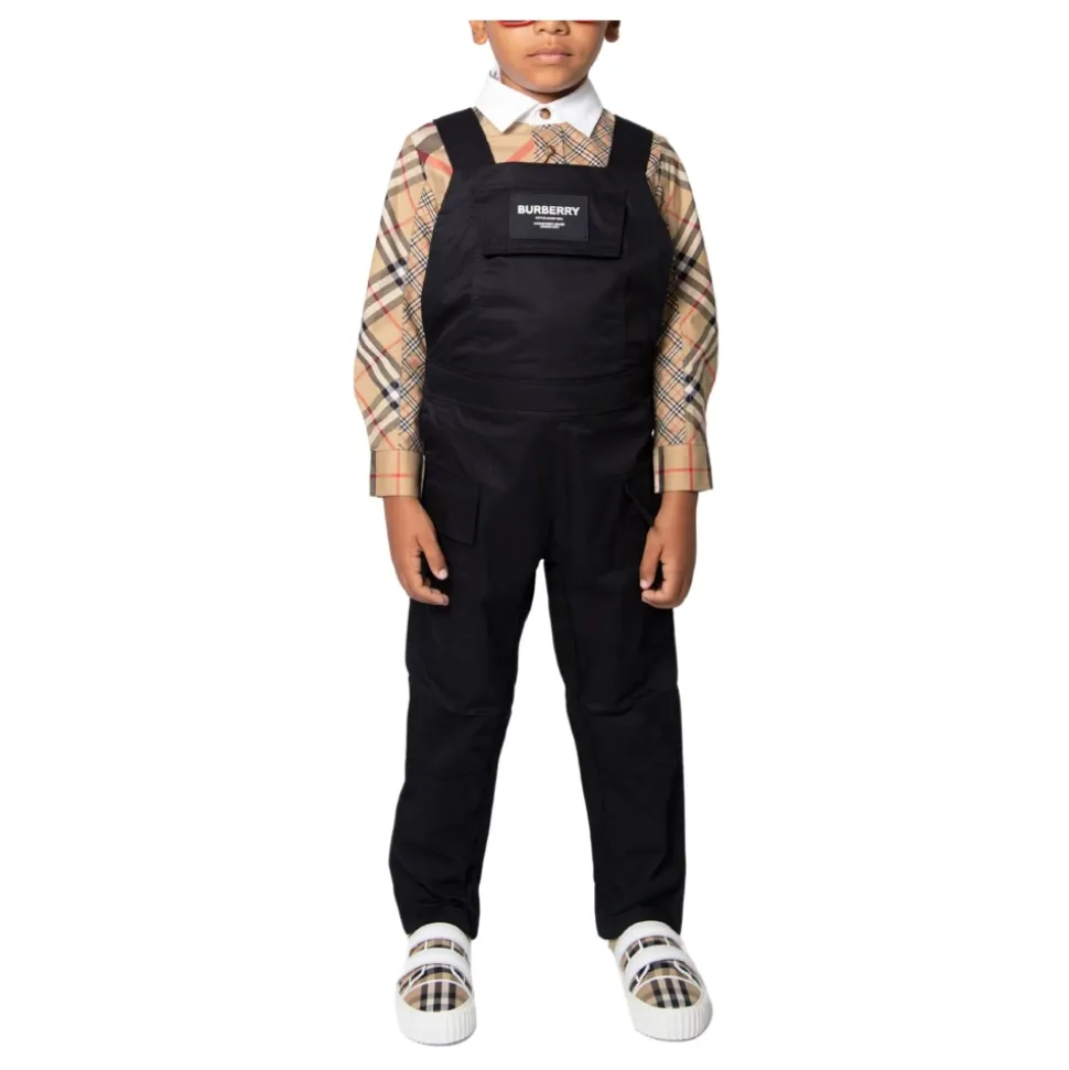Schwarzes Kinder-Salopette-Kleid mit Taschen