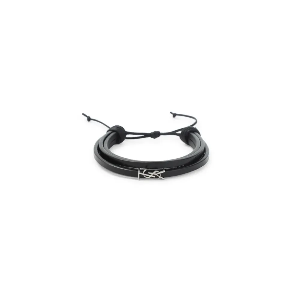 Schwarzes Leder Cassandre Logo Armband