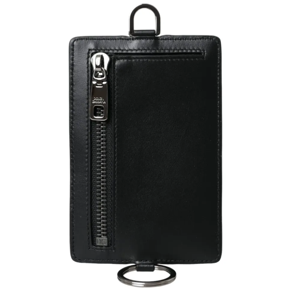 Schwarzes Leder Logo Kartenhalter Brieftasche