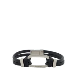 Schwarzes Leder Oval Ring Armband