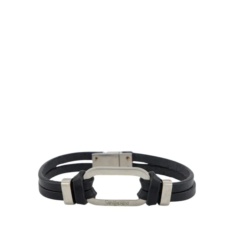 Schwarzes Leder Oval Ring Armband