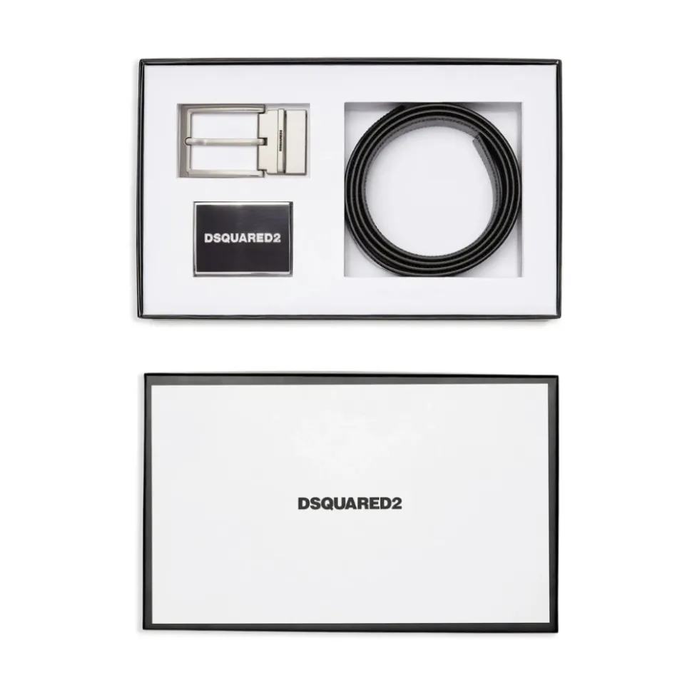 Schwarzes Logo Plaque Schnalle Gürtel Set