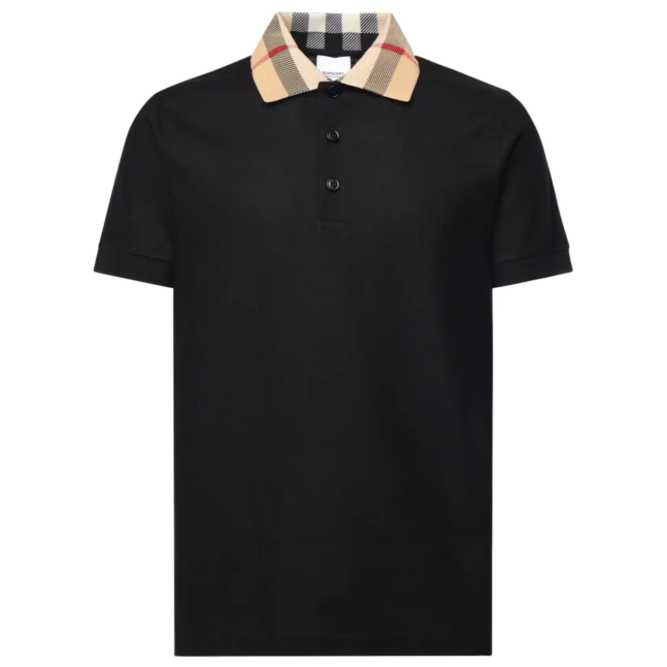 Schwarzes Poloshirt mit Check-Kragen