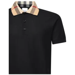 Schwarzes Poloshirt mit Check-Kragen