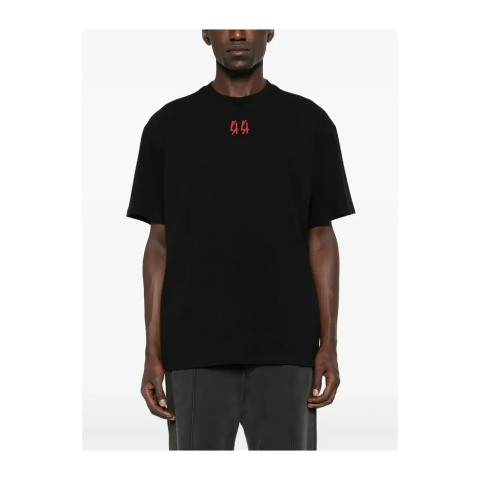 Schwarzes T-Shirt mit Logo-Detail und Rundhalsausschnitt