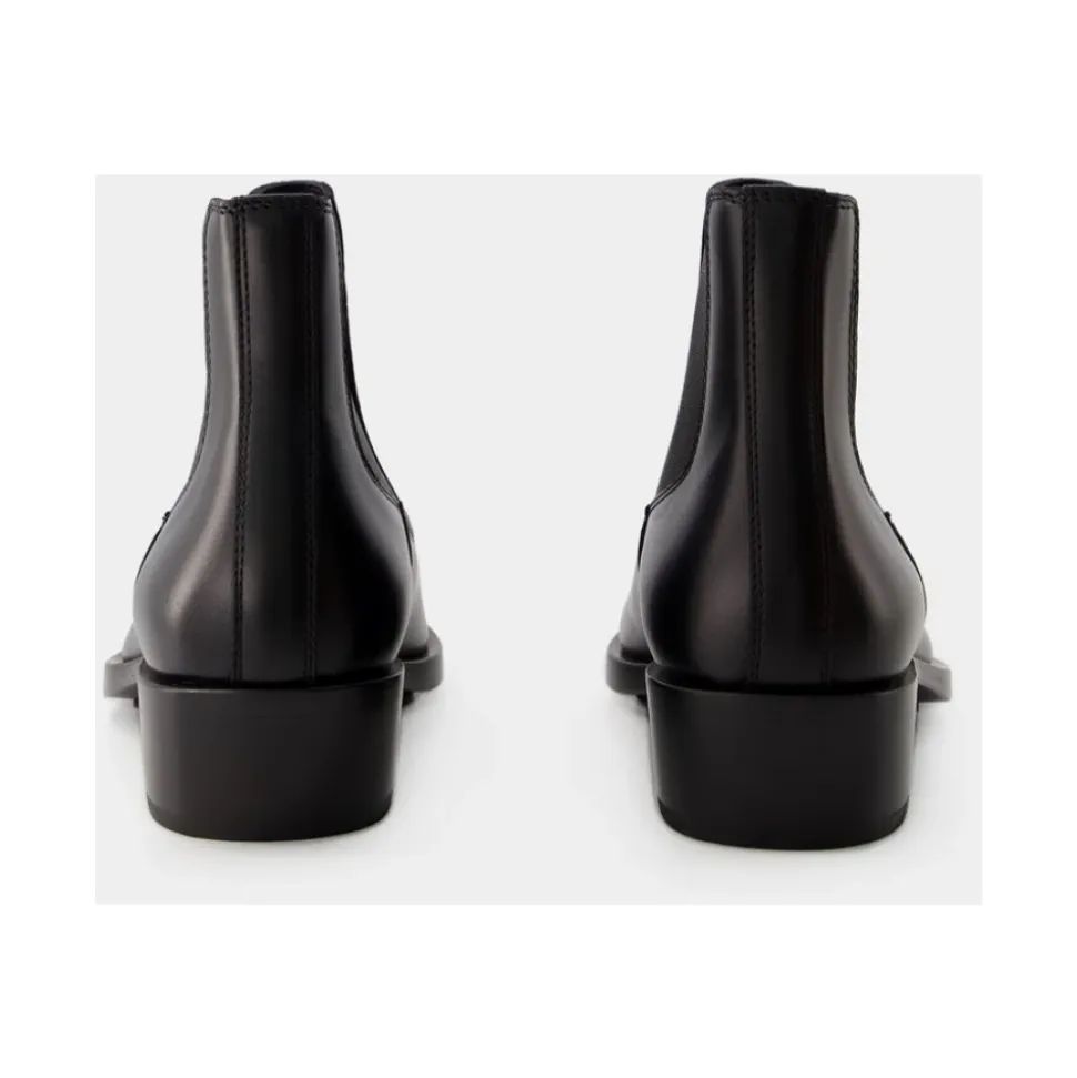 Schwarze/Silberne Leder Chelsea Boots