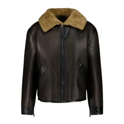 Shearling-Mantel mit kontrastierendem Lederbesatz
