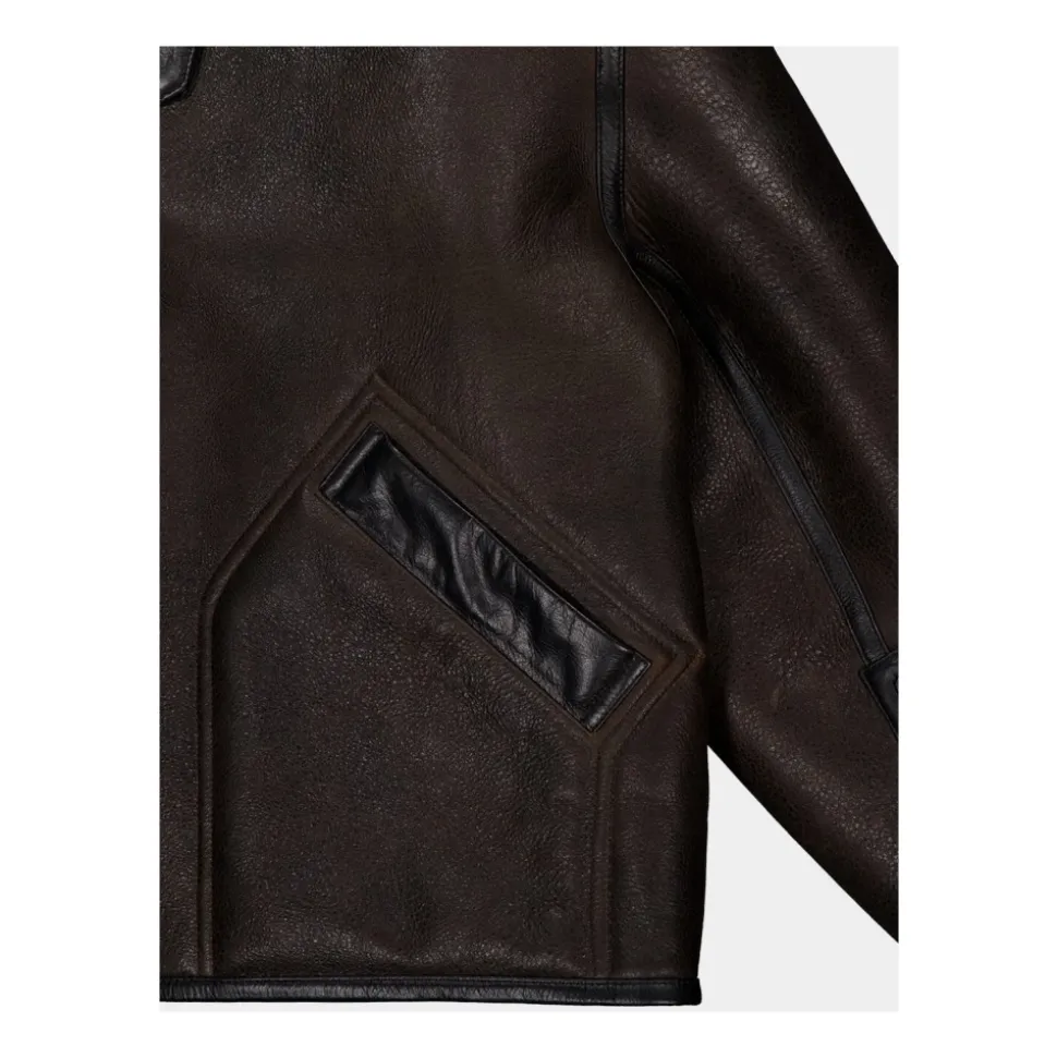 Shearling-Mantel mit kontrastierendem Lederbesatz