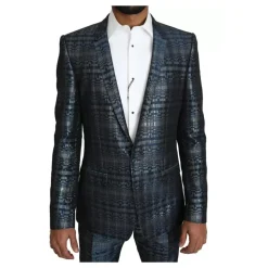 Silberblau Glänzender Slim Fit Anzug
