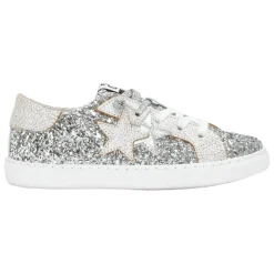 Silberne Glitzer-Sneakers mit Weißen Lederelementen