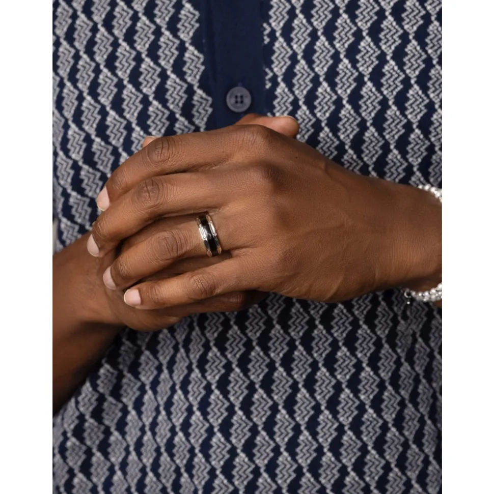 Silver Band Ring with Black