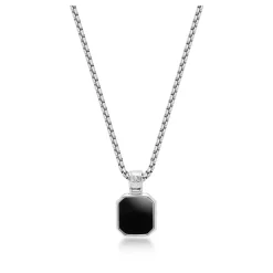 Silver Necklace with Square Matte Onyx Pendant