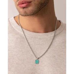 Silver Necklace with Square Turquoise Pendant