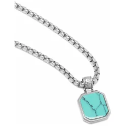 Silver Necklace with Square Turquoise Pendant