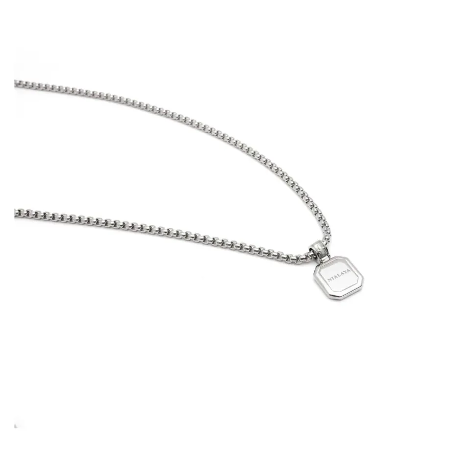 Silver Necklace with Square Turquoise Pendant