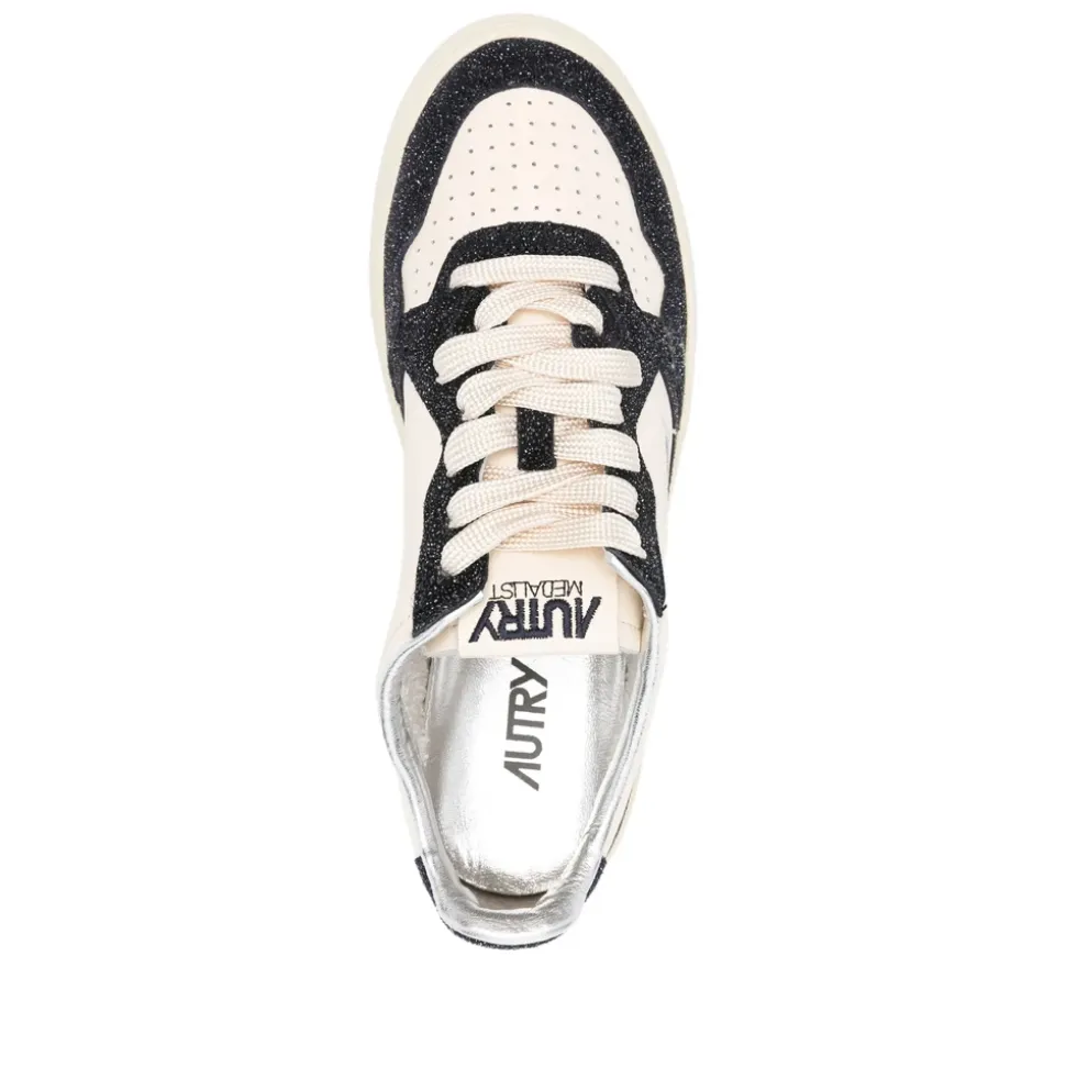 Sneakers mit Glitzer-Elementen und Leder-Obermaterial
