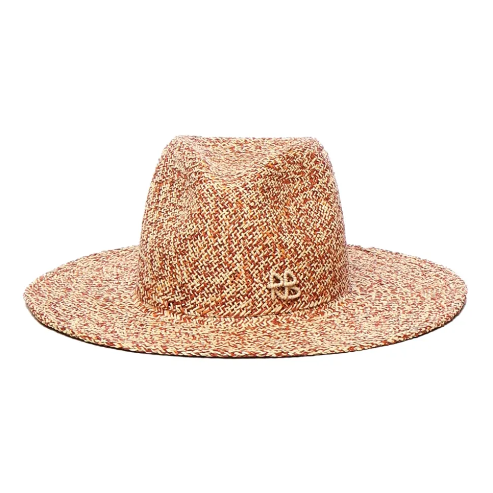 Strohhut mit breiter Krempe beige rot