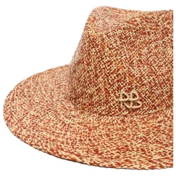 Strohhut mit breiter Krempe beige rot
