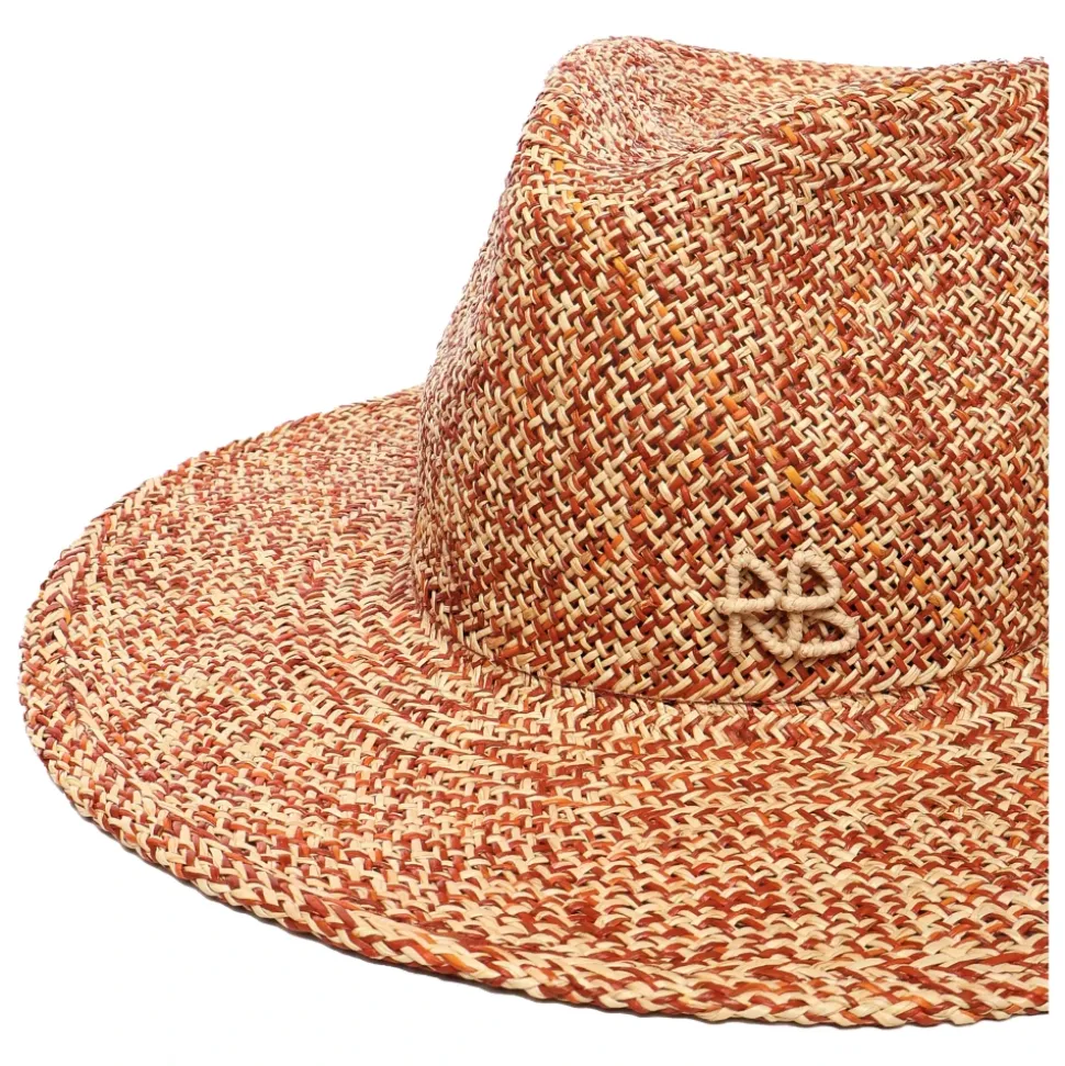 Strohhut mit breiter Krempe beige rot