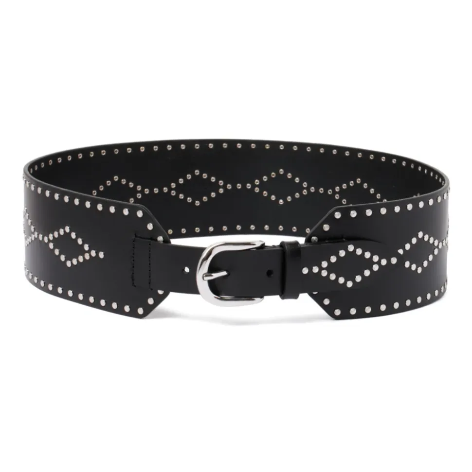 Stud Embellished Schwarzer Ledergürtel