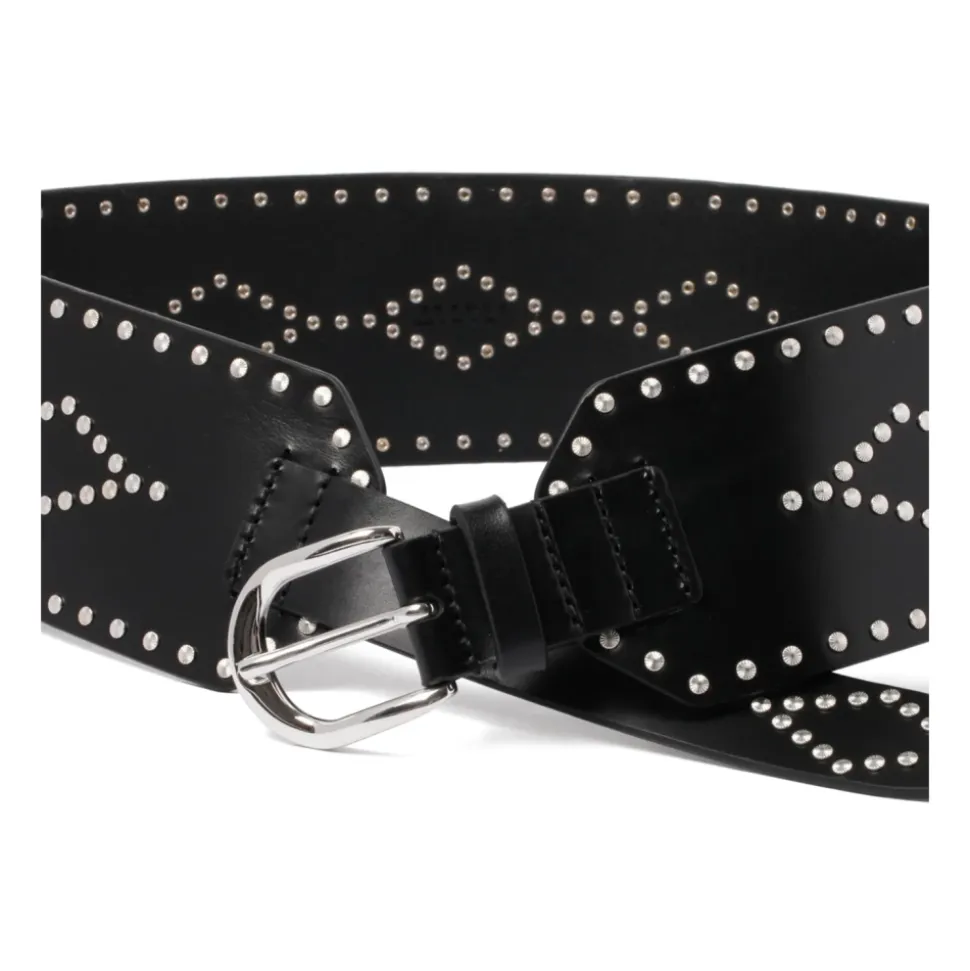 Stud Embellished Schwarzer Ledergürtel