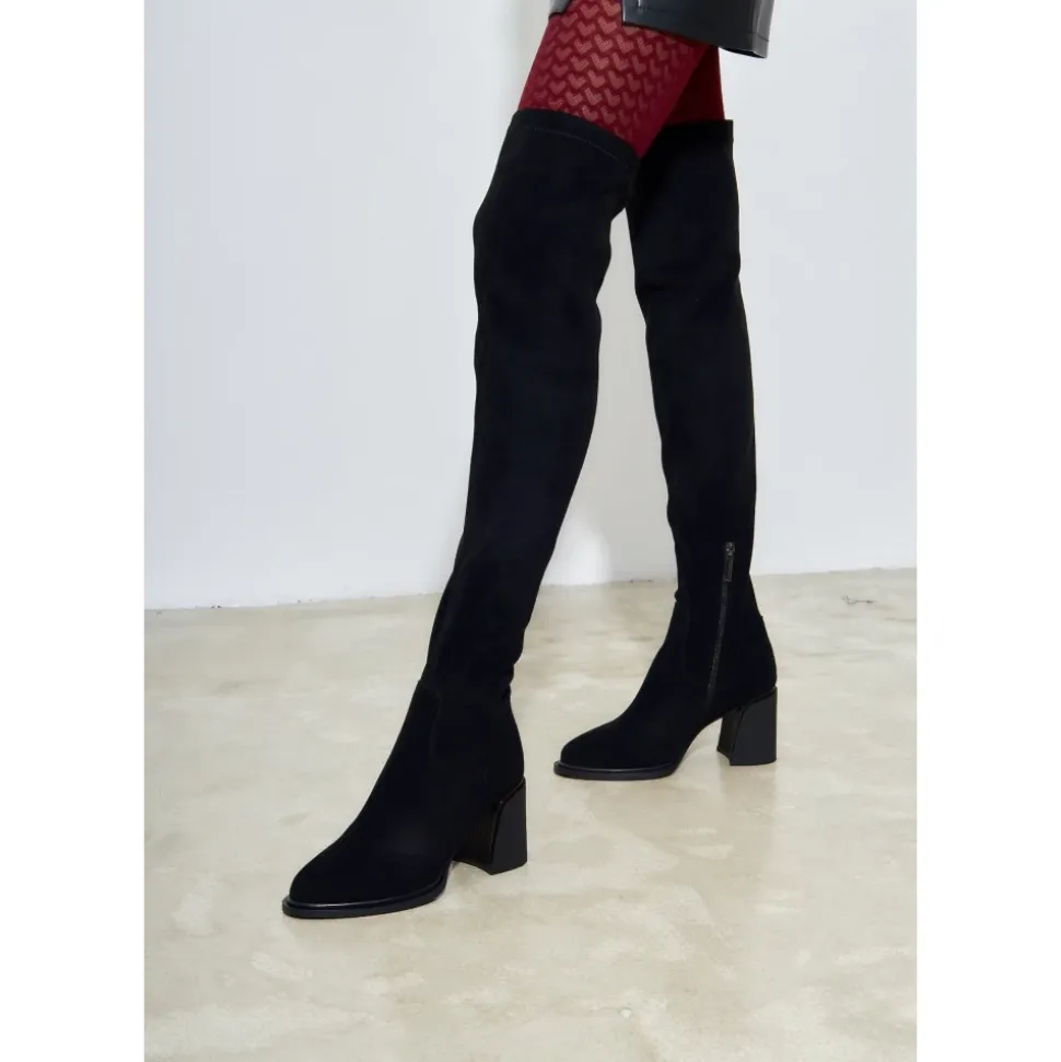 Suede Chic Over-the-Knee Boots - Black