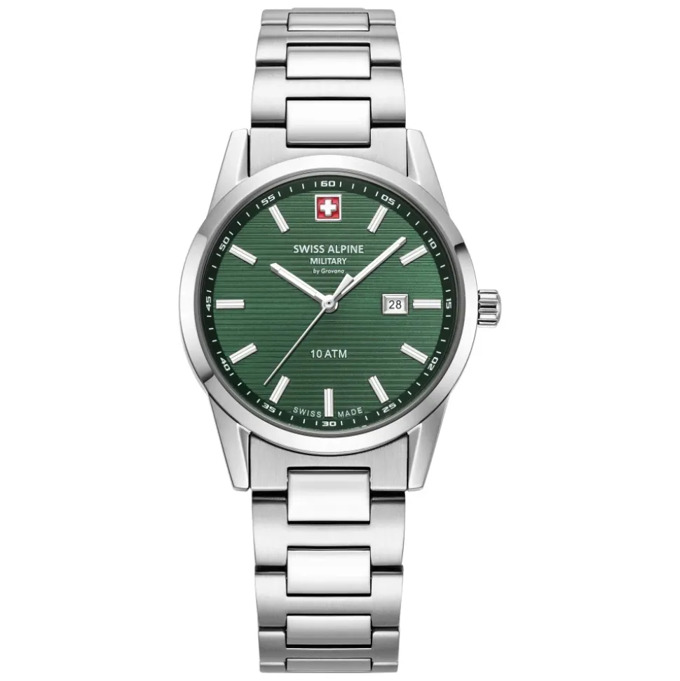 Swiss Alpine Military Damenuhr Argos Silber Grün 34mm 7767.1134