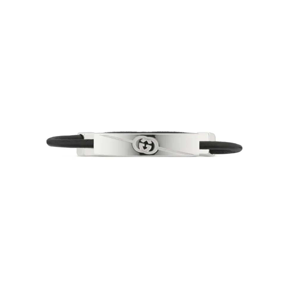 Tag Armband aus Sterlingsilber und Leder mit Logo