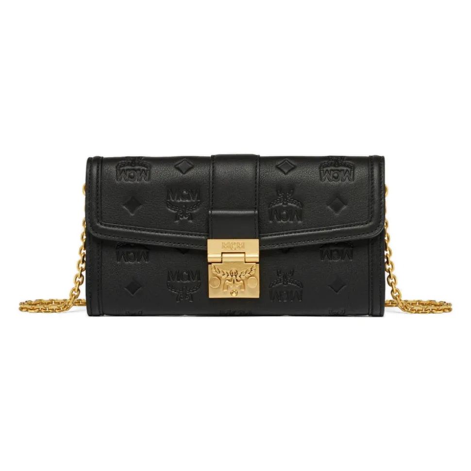 Tracy Portemonnaie aus geprägtem Leder mit Monogramm und Kettenriemen