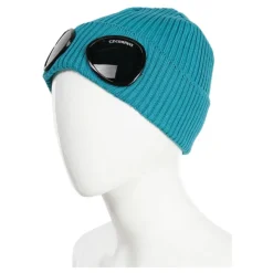 Türkis gestrickte Mütze mit Logodetail