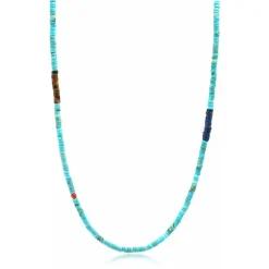 Turquoise Heishi Necklace with Tiger Eye and Blue Lapis