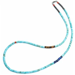 Turquoise Heishi Necklace with Tiger Eye and Blue Lapis