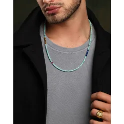 Turquoise Heishi Necklace with Tiger Eye and Blue Lapis