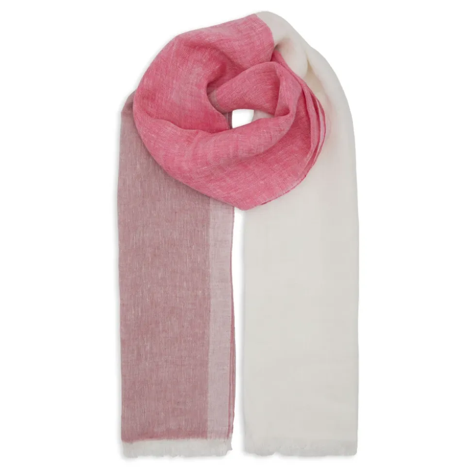 Unisex fuchsia Leinenschal mit dreifarbigem Muster