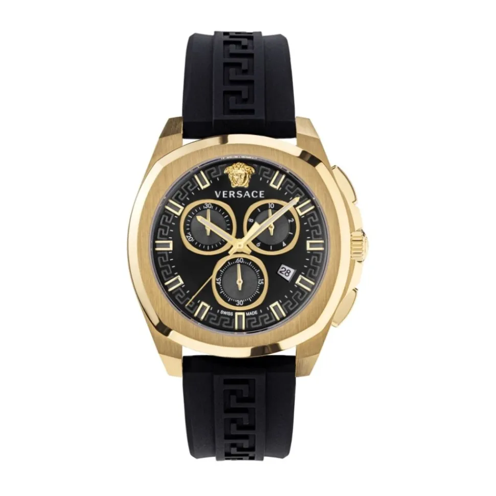Versace Herren Armbanduhr Chronograph CHRONO GEO schwarz, gold 43 mm VE7CA0423