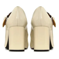 Vintage Buckle Patent Leather Pumps - White