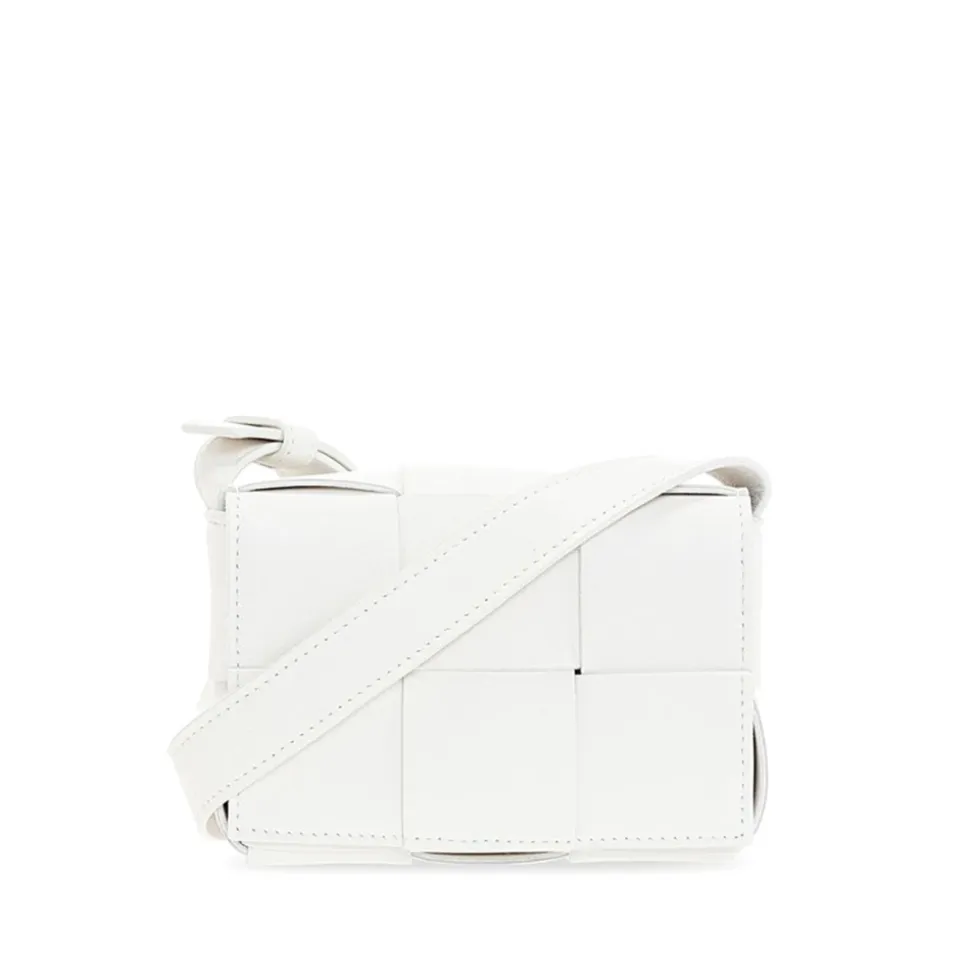 Weiße Geflochtene Leder Mini Tasche