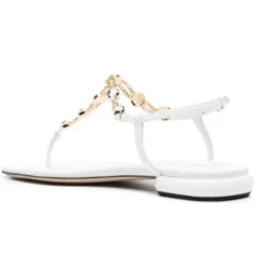 Weiße Ledersandalen mit Strass
