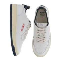 Weiße Ledersneakers mit Blauem Absatz