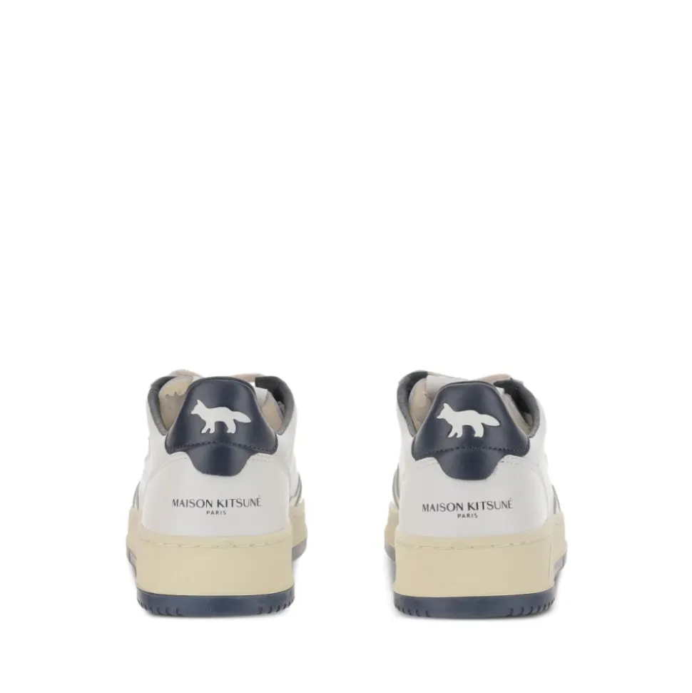 Weiße Ledersneakers mit Blauem Absatz